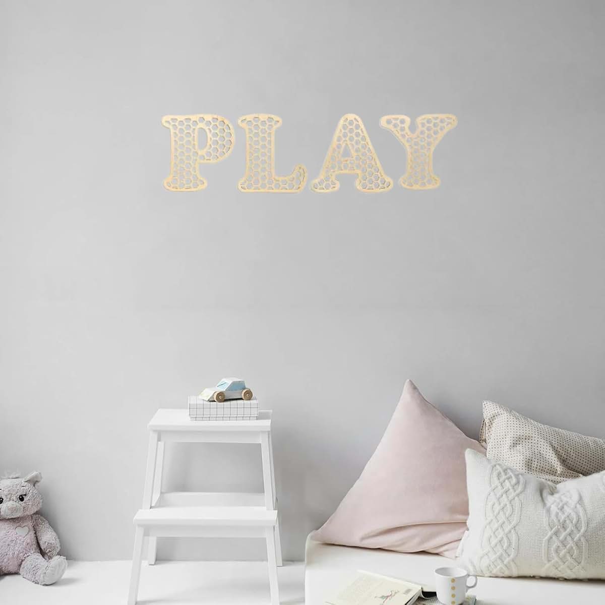BabyOneStop Wooden Play Rattan Letters Set, 4 Letters for Wall Decor, Boho Playroom and Nursery Decor, Wood Letters