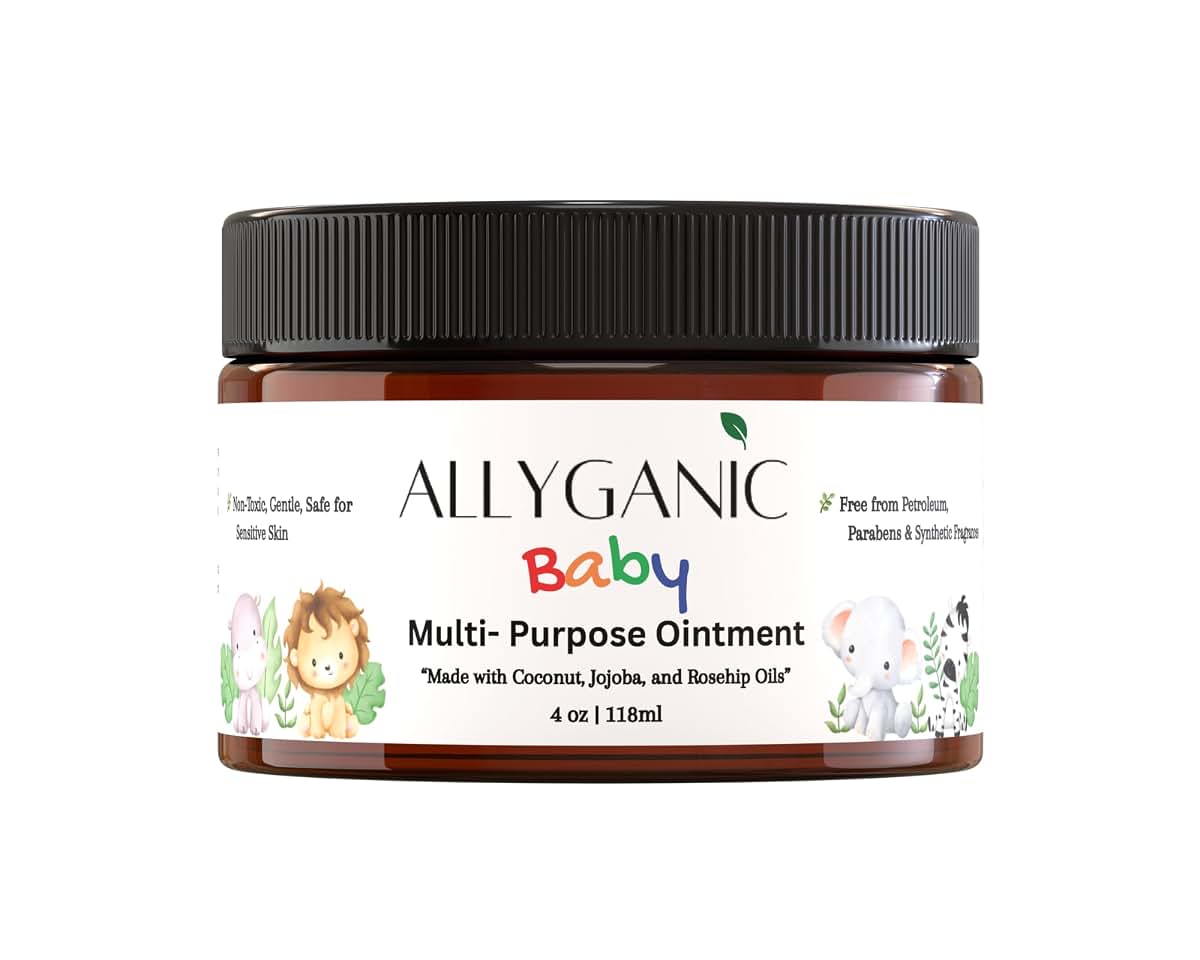 AllyGanic Multipurpose Baby Ointment– Gentle, All-Natural Moisturizer for Sensitive Skin, Diaper Rash, Dry Patches