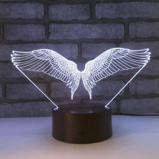 Jinnwell 3D Angel Wing Night Light Lamp Illusion Night Light 7 Color Changing Touch Switch Table Desk Decoration Lamps
