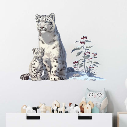 RoyoLam Snow Leopard with Cub Wall Decal | Removable Waterproof Vinyl Peel and Stick Nursery Art