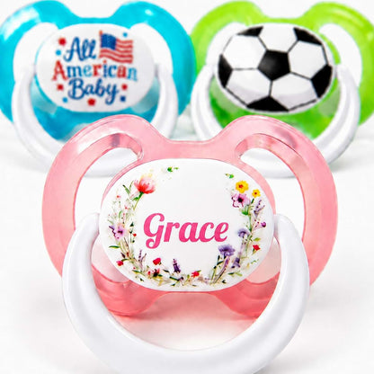 Custom Pacifiers Personalized Baby Pacifier Set, 3 Count, Custom Printed Shield, Silicone Nipple, 3+ Months