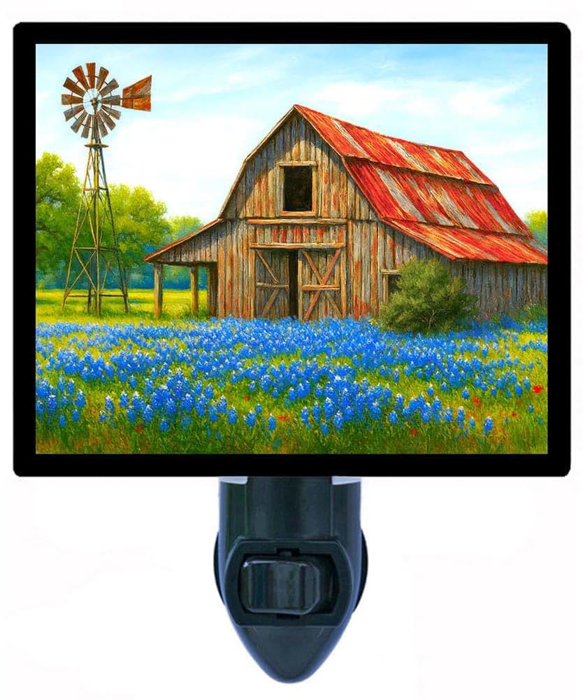 Night Light Designs LED Bluebonnet Barn Night Light With Rotating Plug