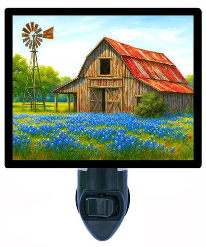 Night Light Designs LED Bluebonnet Barn Night Light With Rotating Plug