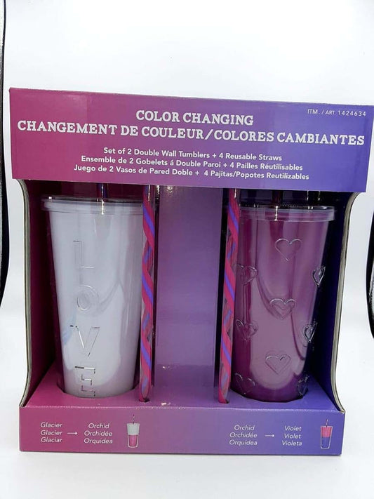BabyOneStop Color Changing Cups with Lids, Double Wall Tumblers with 4 Reusable Straws