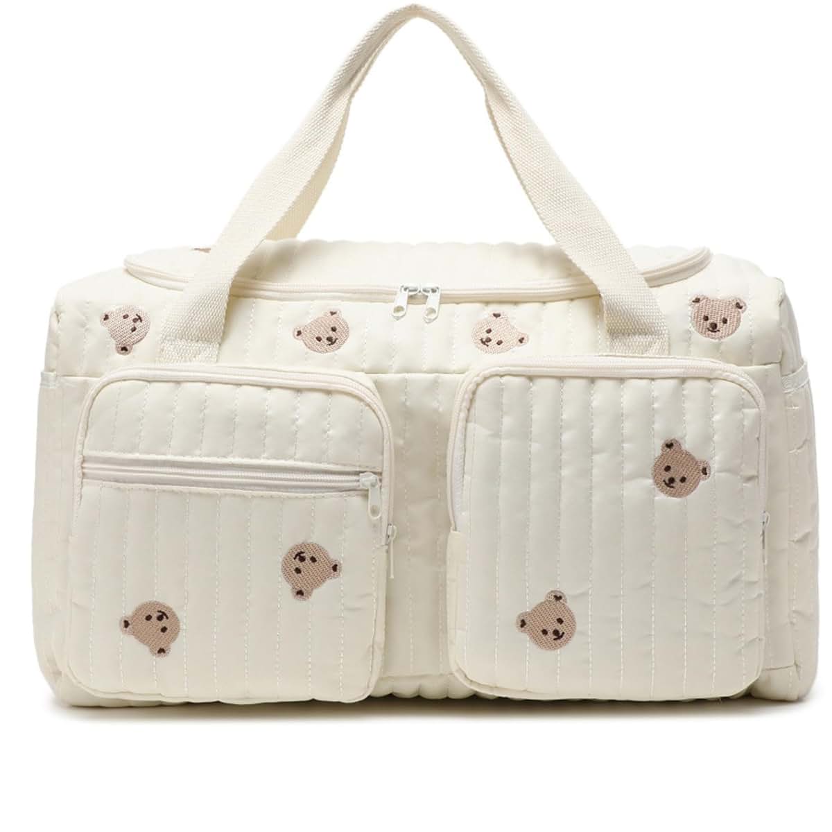 Peosaard Baby Hospital Bag, Quilted Diaper Bag Large Capacity Teddy Bear Pattern Cute Duffle Portable & Lightweight for