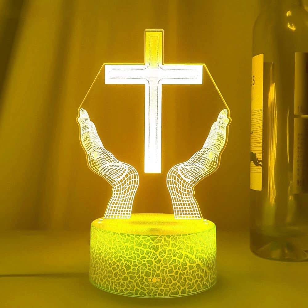 Jinnwell 3D Jesus Cross Night Light Lamp 7 Color Changing Acrylic USB