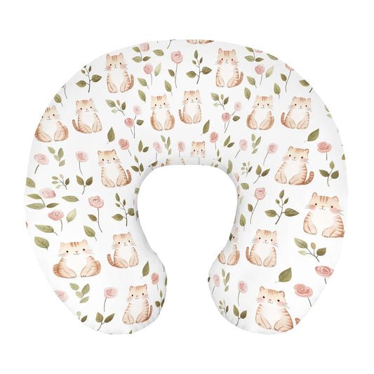 Wicbfdfv Cute Cats Floral Leaves Pink Nursing Pillow Cover Polyester Slipcover