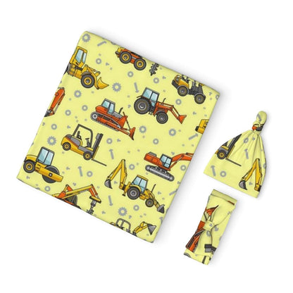 Lbdrdy Funny Caterpillar Truck Tractor Newborn Swaddle Blanket Set With Headband And Beanie Hat