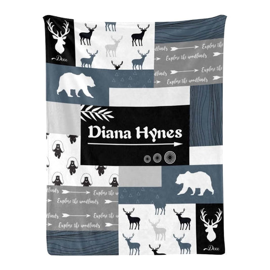 JOYXBUY Baby Blankets Customized Blankets with Name, Woodland Animals Pattern Custom Blanket, Personalized Gifts for