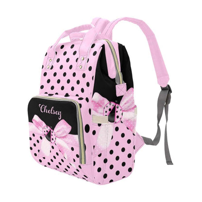 NZOOHY Personalized Diaper Backpack Pink Bow Ladybird Custom Name Multi Function Diaper Bag Travel Daypack Nursing (photo 4)
