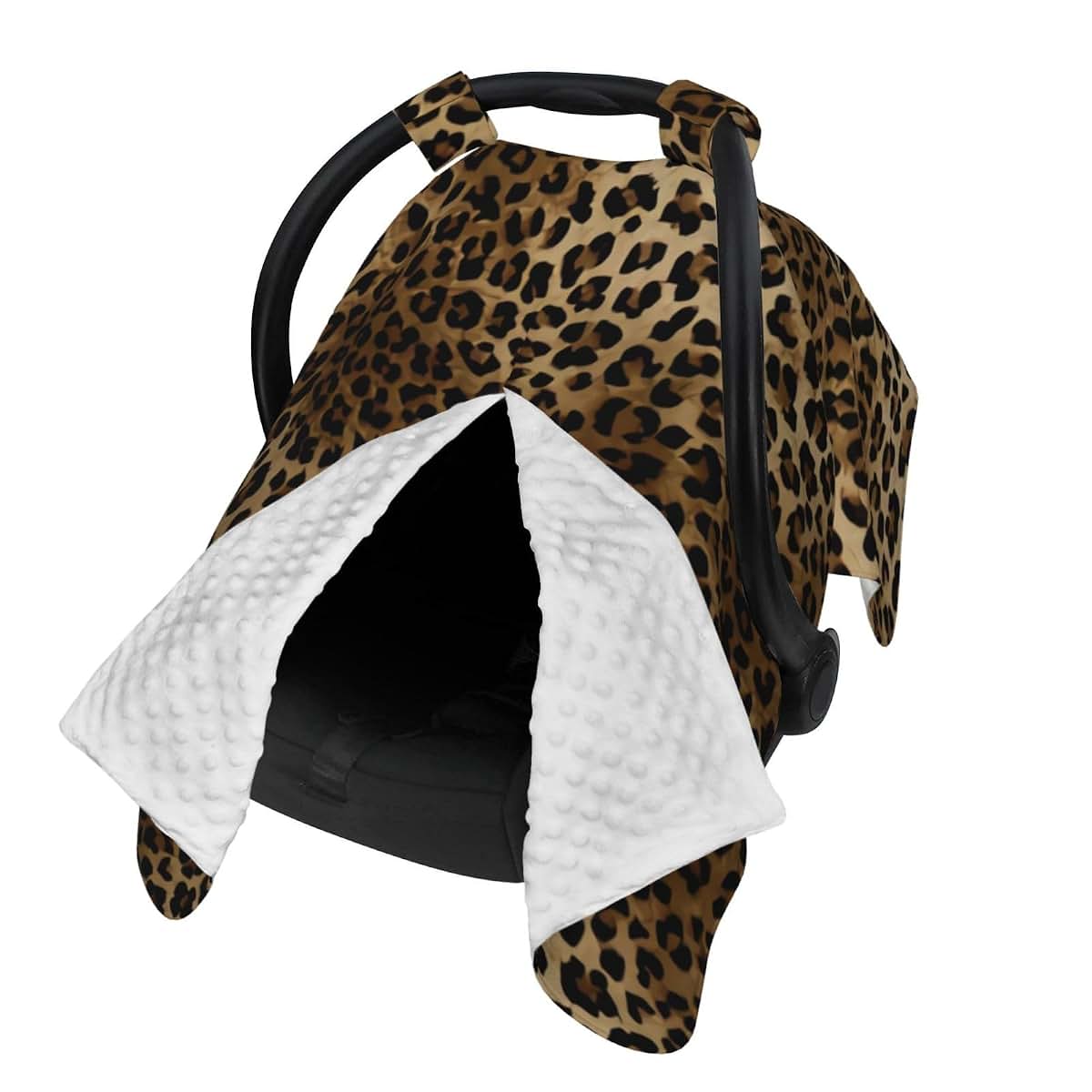 Wyibbaq Leopard Baby Car Seat Cover, 2-in-1 Nursing Cover & Canopy, 39x27.5 Inch Polyester