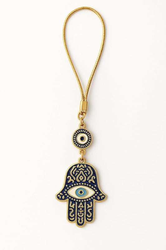 Sima Gift Gold Detailed Fatima’s Hand And Evil Eye Rearview Mirror Ornament