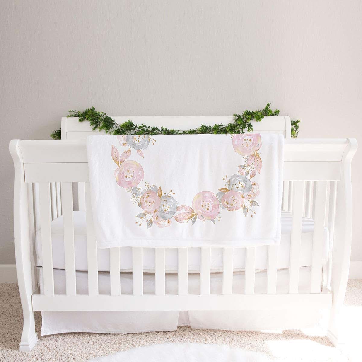 Lovable Gift Co Monthly Milestone Baby Blanket Personalized, Pink and Gray Floral (photo 3)