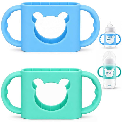 Aelop Silicone Bottle Handles for Wide-Neck Glass & Plastic Bottles, Transitional Sippy Cup Grip for Independent