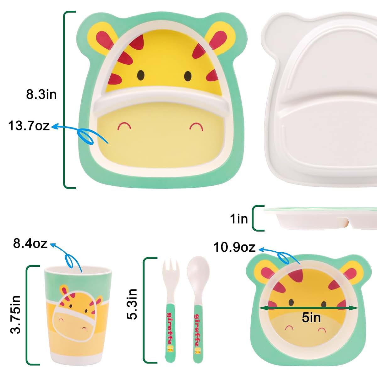 Pheenowl Kids Dinnerware Set, Giraffe Theme