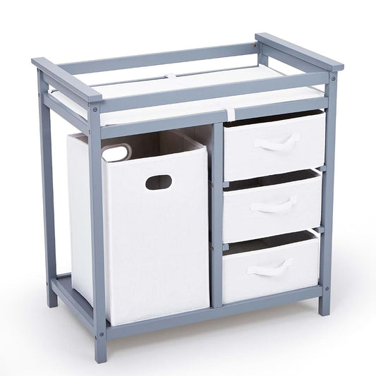 Takywep Wooden Baby Changing Table, Diaper Changing Table, Infant Diaper Changing Station Dresser with Laundry Hamper