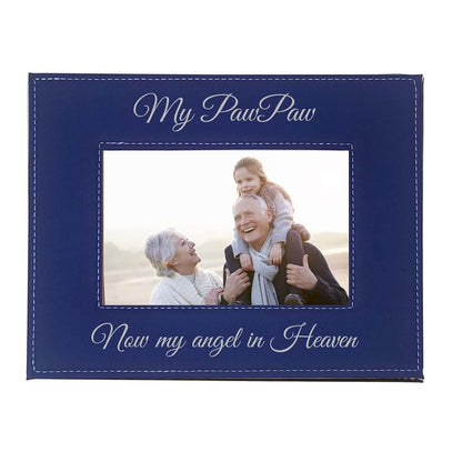 CustomGiftsNow My Pawpaw Now My Angel in Heaven Engraved Blue Faux Leather Picture Frame