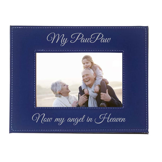 CustomGiftsNow My Pawpaw Now My Angel in Heaven Engraved Blue Faux Leather Picture Frame