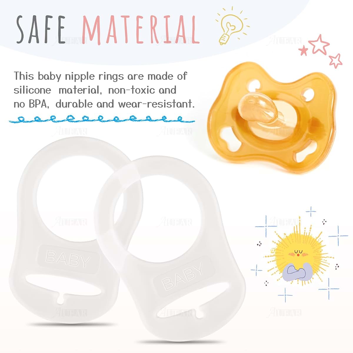 Auear Silicone Adapter Rings For Pacifier Clips, 10 Pack (photo 4)