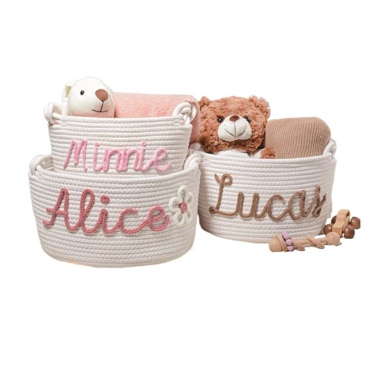Gufacai Personalized Baby Name Basket Cotton Rope Basket Diaper Caddy Custom Baby Shower Cotton Rope Room Shelf Storage