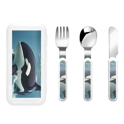 LHDGBNV Stainless Steel Kids Silverware Set With Orca Whale Design