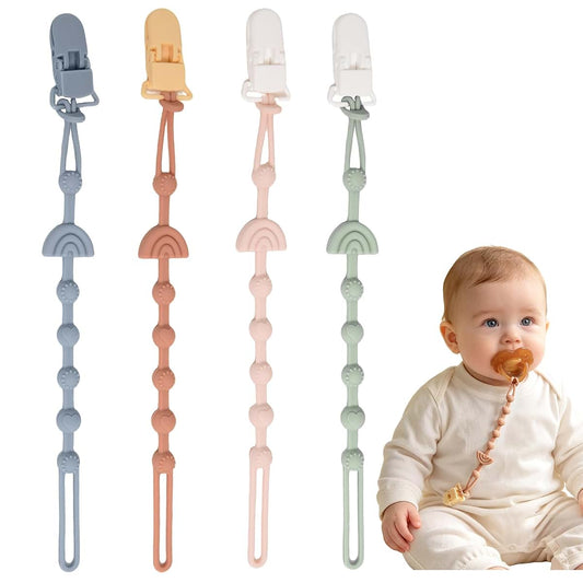 Boniboo Silicone Pacifier Clip Set - 4 Pack Rainbow Toy Holder