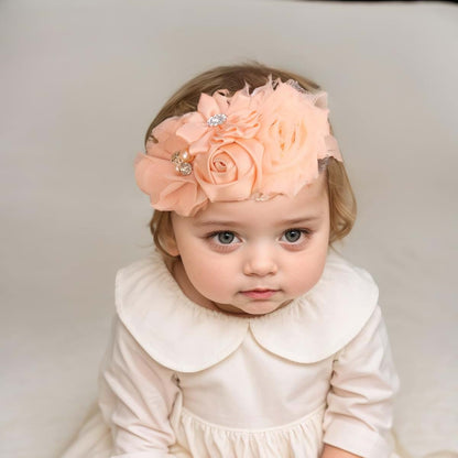 Kenjudess Baby Girls Rose Flower Headband Crystal Crown Elastic Hair Band