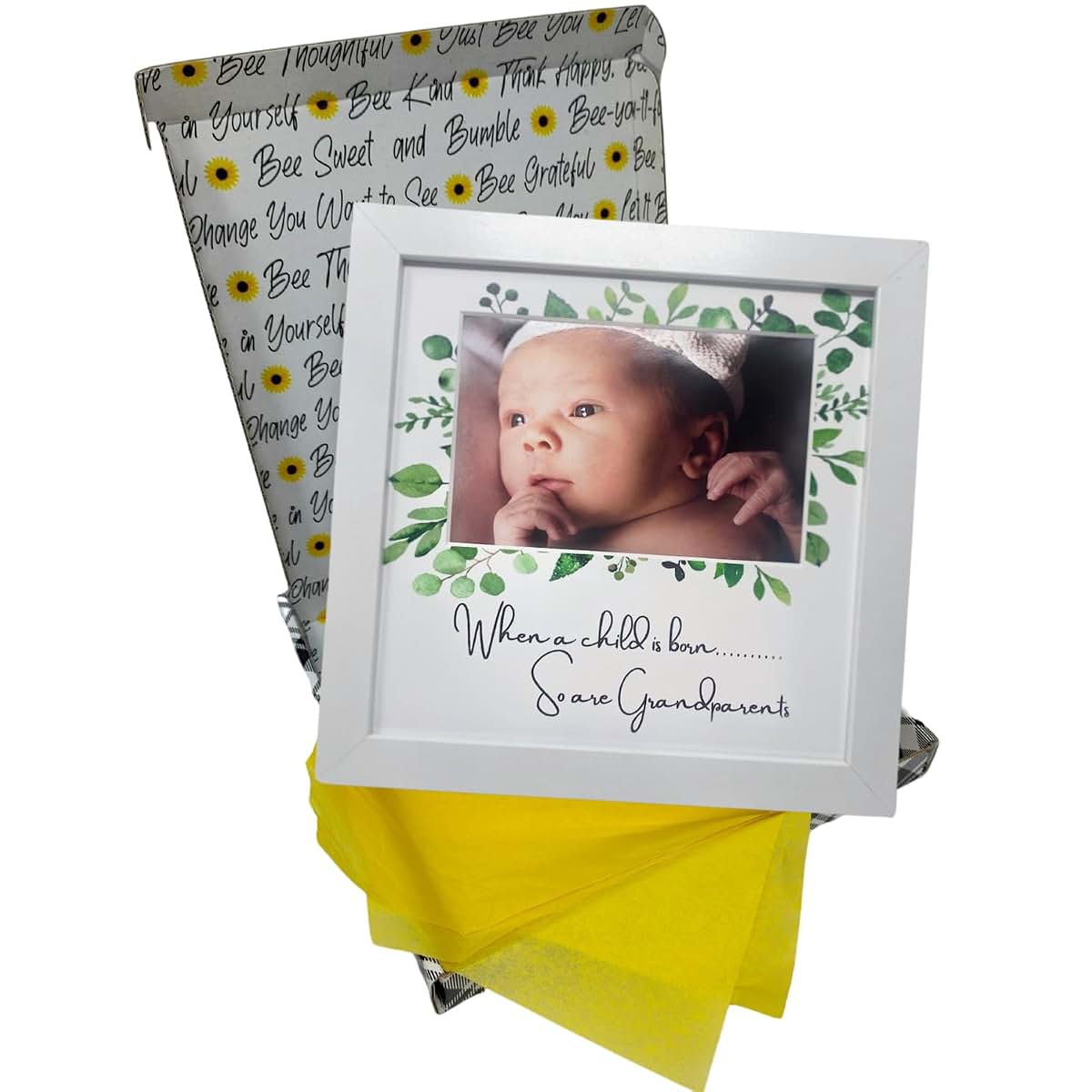 WillaBees First Grandchild Picture Frame White 8x8 Frame Photo for Grandparent Gift