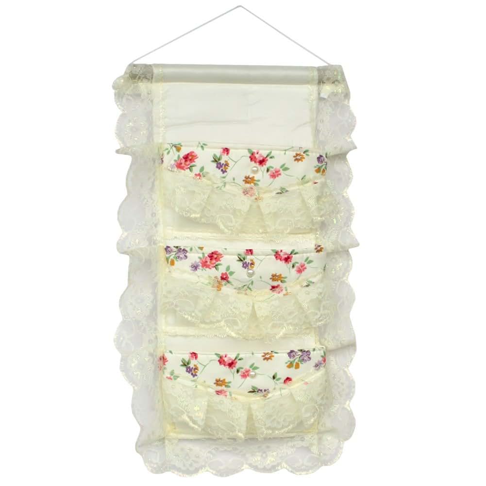 Blancho Bedding Ivory Embroidered Wall Hanging Basket, 11 x 19 Inch