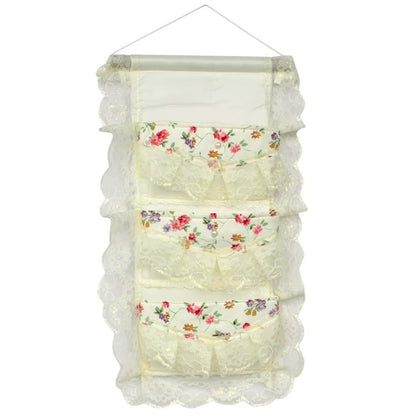 Blancho Bedding Ivory Embroidered Wall Hanging Basket, 11 x 19 Inch