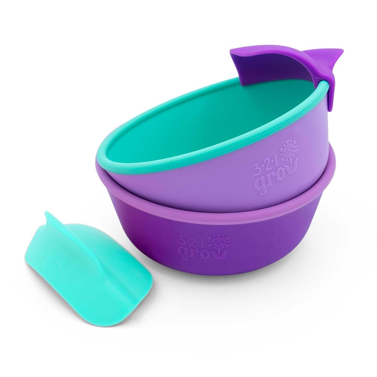 321 Grow Silicone Easy Scoop & Hold Bowl Set – Adaptive Baby & Toddler Feeding Bowls with Clip-On Rim and Handle –