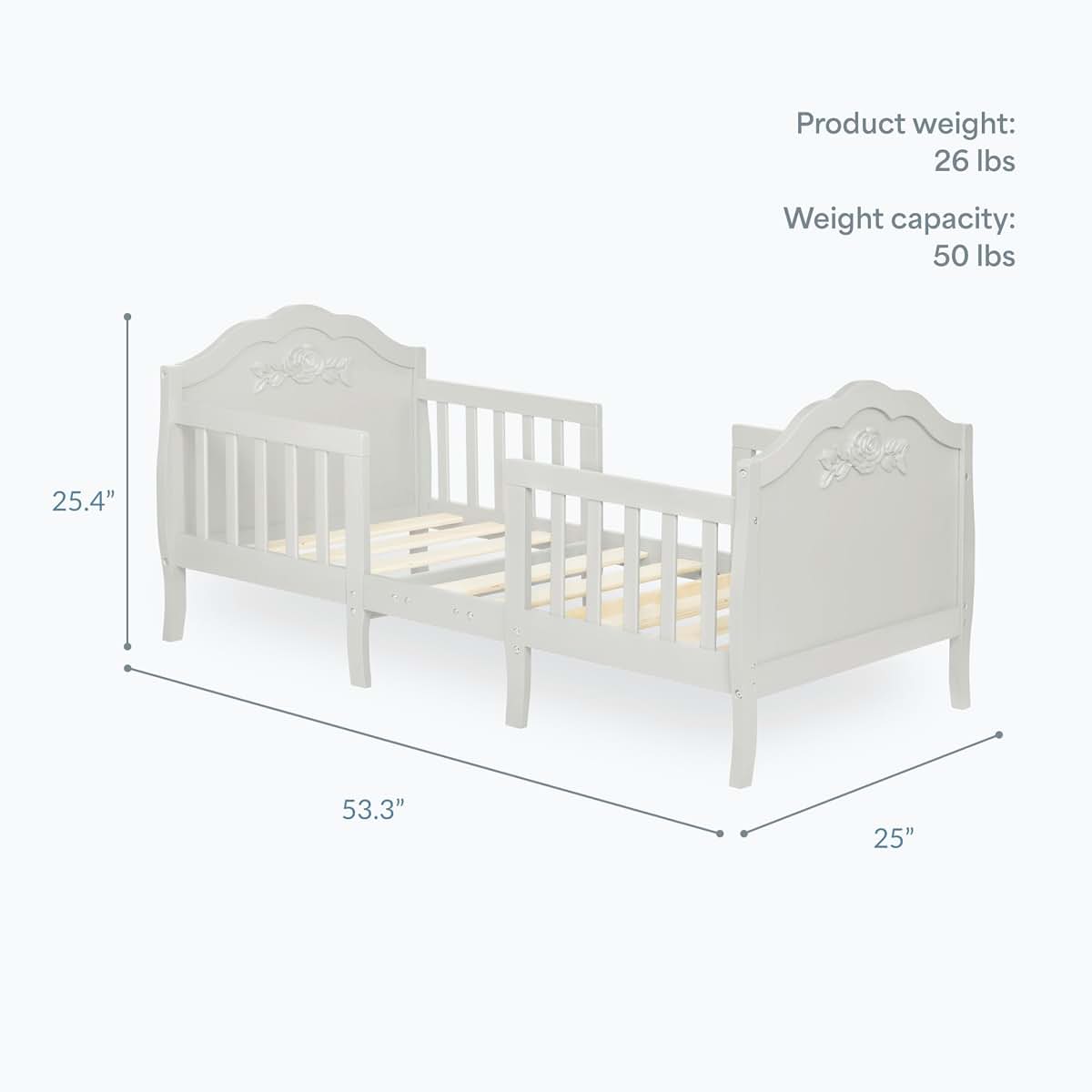 SweetPea Baby Rose 3-in-1 Convertible Toddler Bed in Platinum