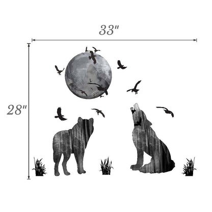 Woodland Arts Moon Wolves Mountain Forests Silhouette Wall Decals For Nursery
