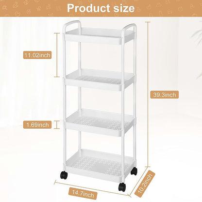 Barydat Baby Diaper Caddy Cart, 4-Tier Rolling Organizer for Nursery, White