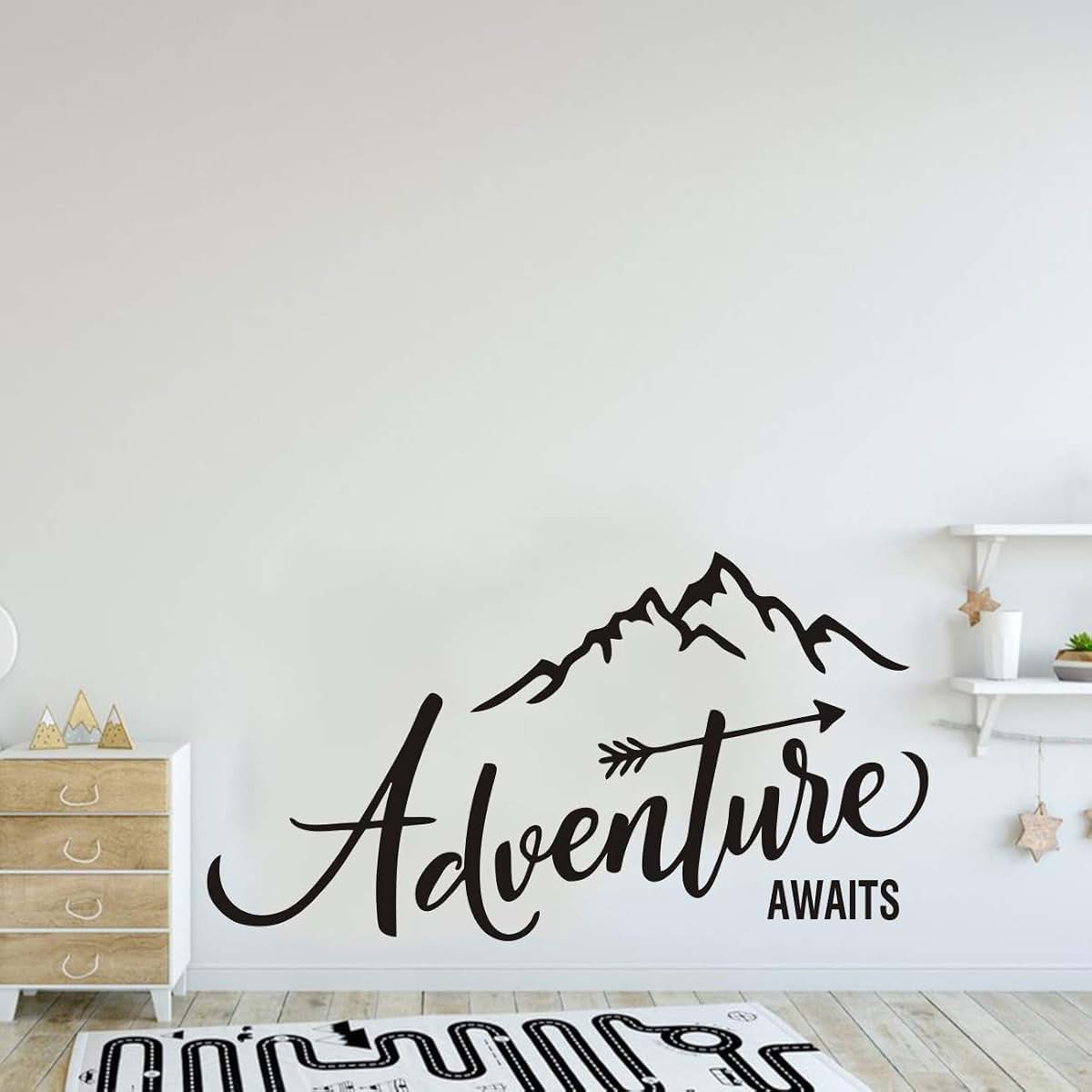 JURUOXIN Adventure Begins Mountain Wall Sticker Black Vinyl Decor