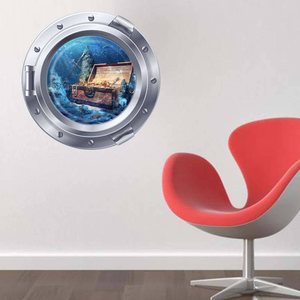 Woodland Arts 3D Undersea Treasure Coins Porthole Submarine View Wall Decals