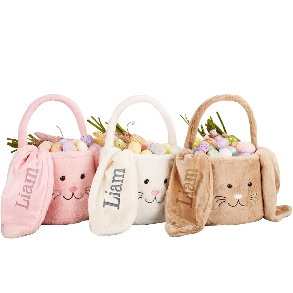 shiguangji Personalized Bunny Easter Basket, Fur Easter Basket with Name, Plush Easter Bucket, Bunny Face Tote, Kids (photo 2)