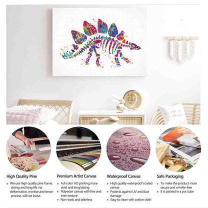 MBARE Watercolor Paint Art,Dinosaur Skeleton Dino Watercolor Print Boy Gift Art Print For Kids Nursery Wall Art Kids