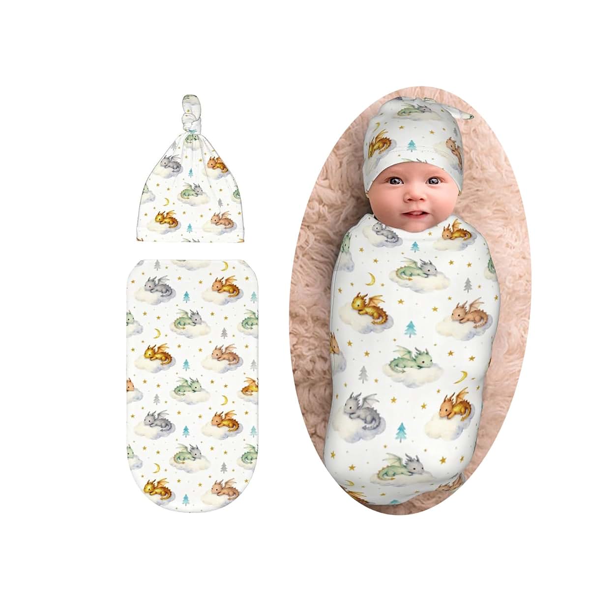 Dragon Print Swaddle Blanket Set for Newborns