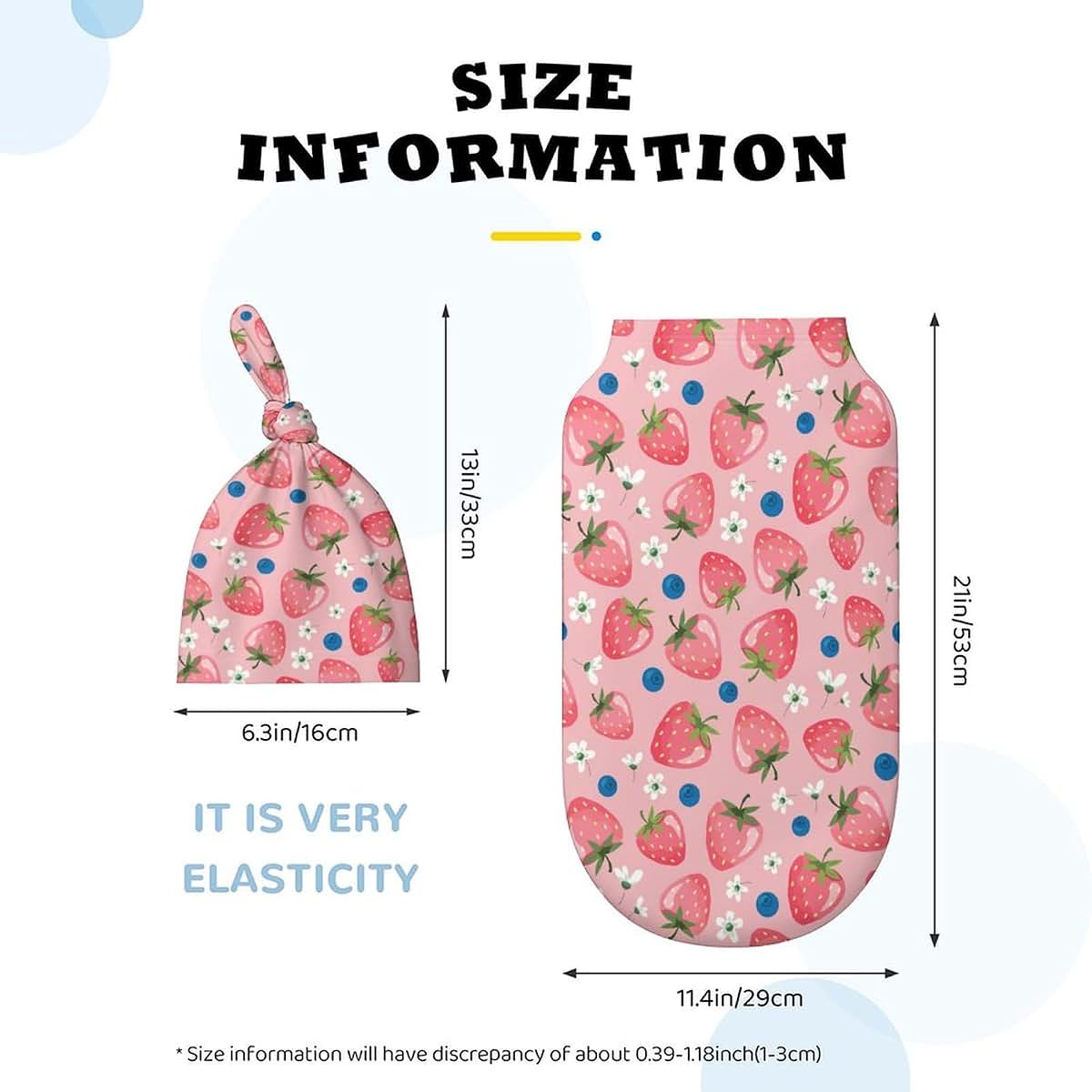 Qiohoey Cute Pink Strawberry Newborn Baby Swaddle Blanket with Beanie Hat Baby Receiving Blanket Gifts for Boys Girls