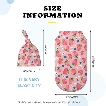 Qiohoey Cute Pink Strawberry Newborn Baby Swaddle Blanket with Beanie Hat Baby Receiving Blanket Gifts for Boys Girls