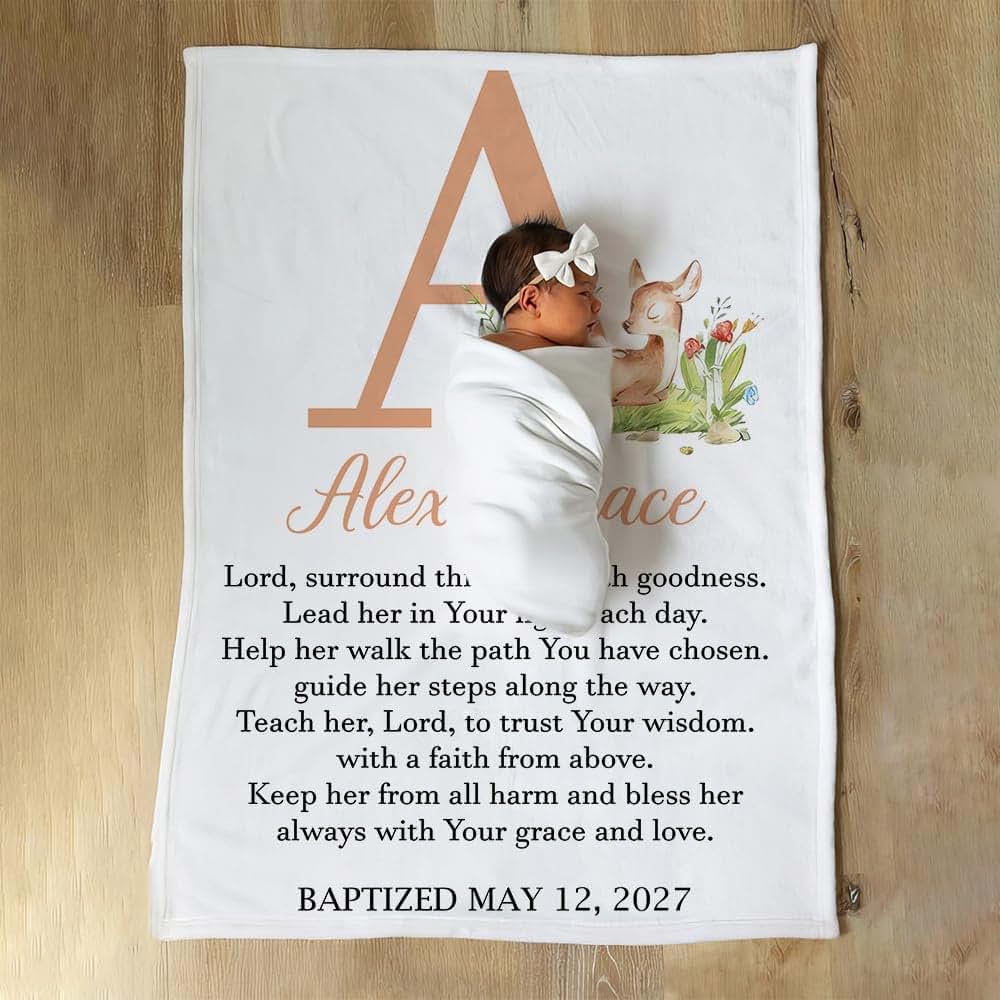ZEBRA88 Baby Christening Blanket with Name – Personalized Baptism Gift for Boys and Girls, Christian Religious (photo 3)