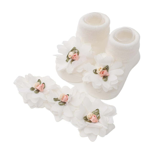 EMASDGEY Lace Flower Socks Headabnd Set Headband & Socks Combo Perfect for Princess Parties & Newborn Photoshoots Gift