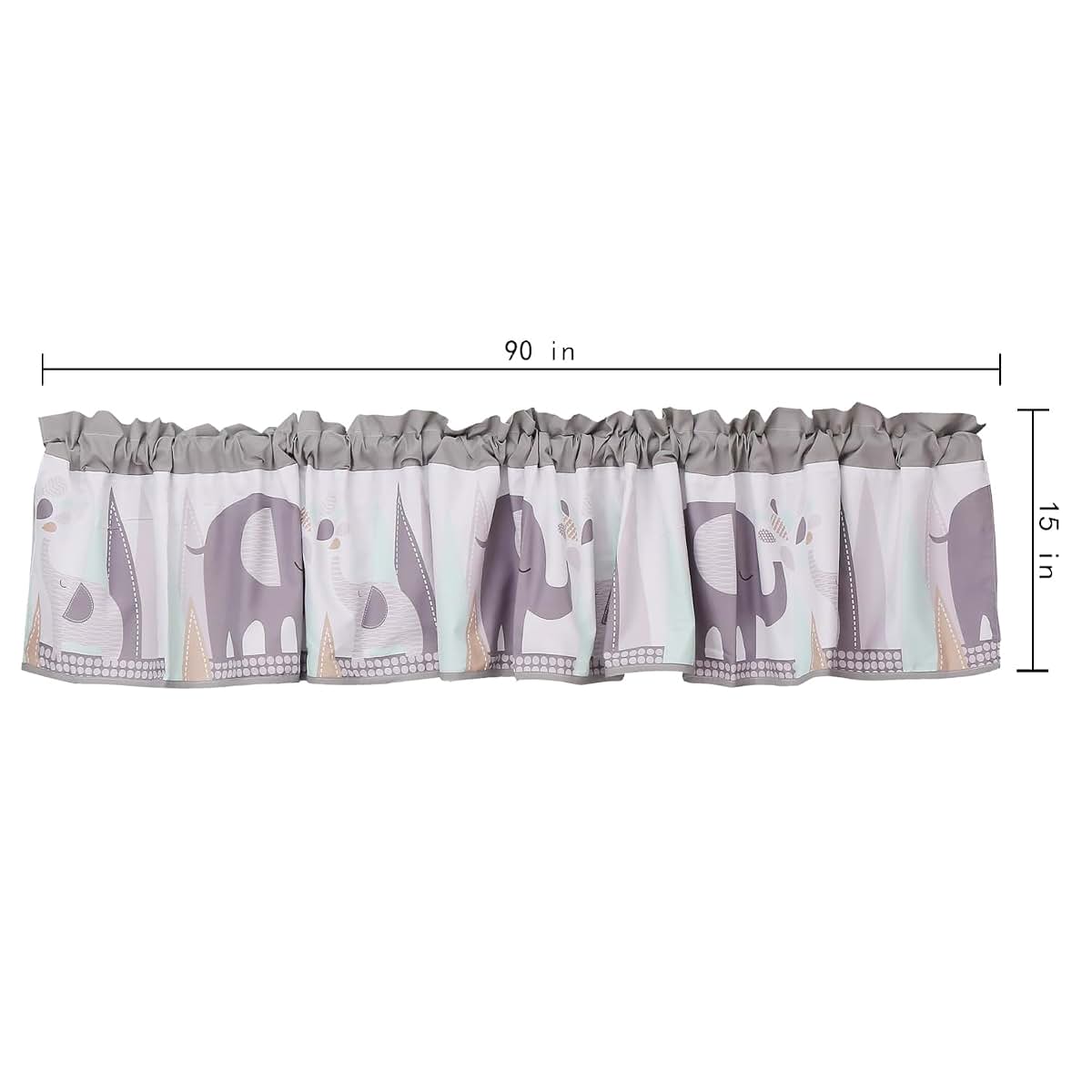 CribMATE Elephant Print Nursery Window Valance Unisex Grey 90 x 15 In (photo 3)