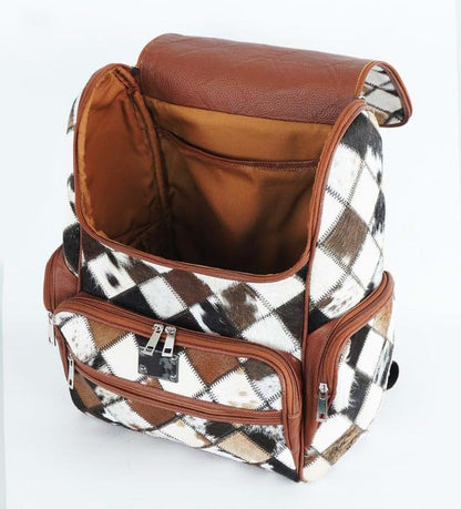 Leather Jacketz Cowhide Backpack - cow print diaper bag - western diaper bags - diaper rucksack - cowhide diaper bag (photo 3)