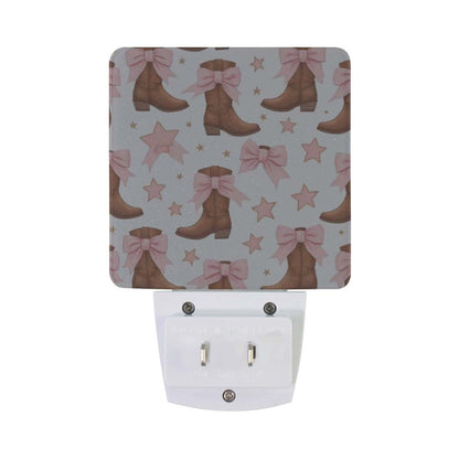 Aslsiy Cowgirl Boots LED Night Light with Pink Bow, 2-Pack Plug-in Dusk to Dawn Sensor