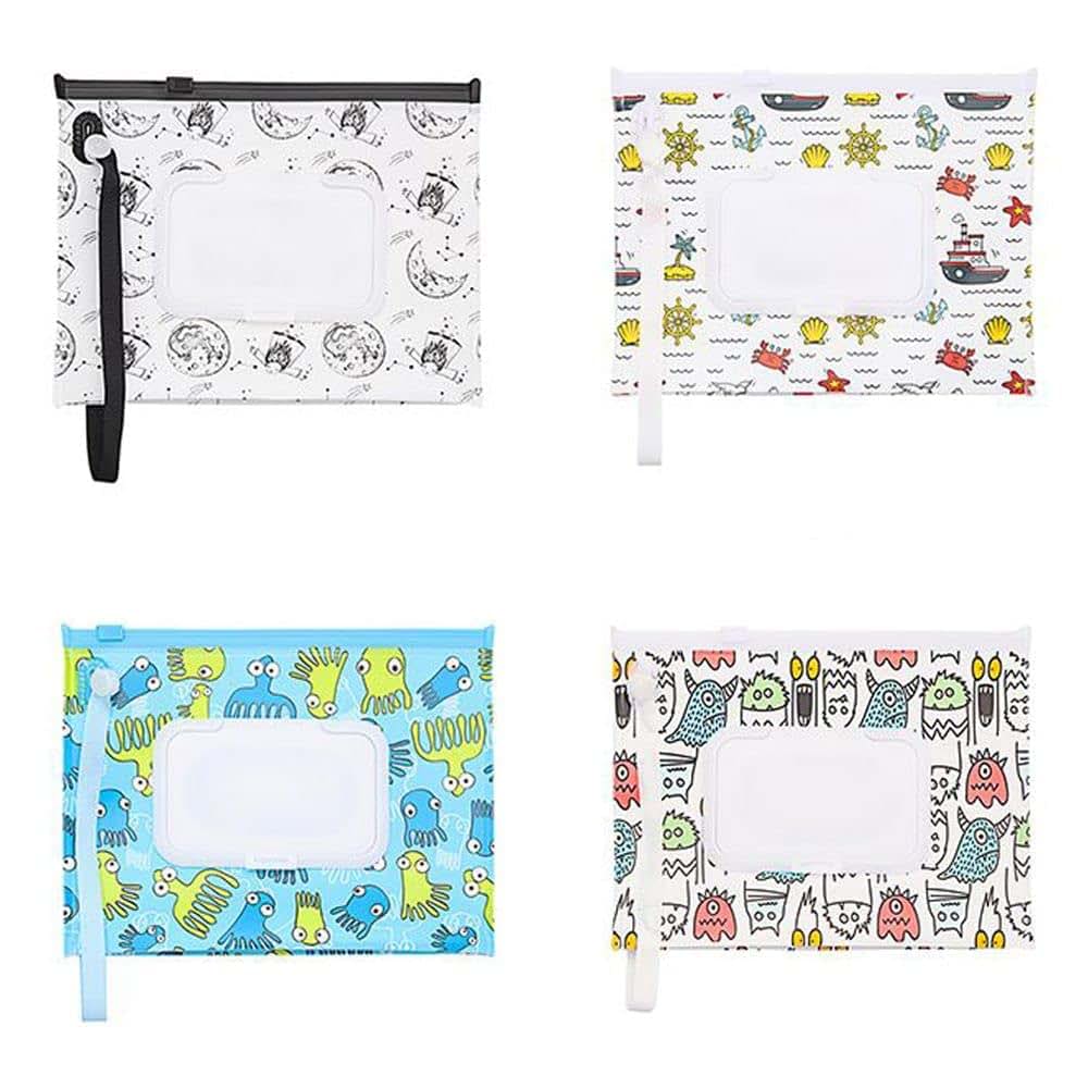 HomeSoGood 4-Piece Portable Wet Wipes Bag Pouch with Snap Strap