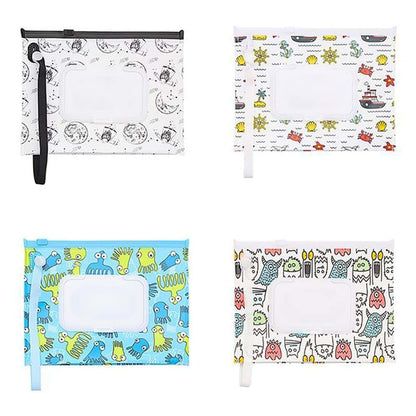 HomeSoGood 4-Piece Portable Wet Wipes Bag Pouch with Snap Strap