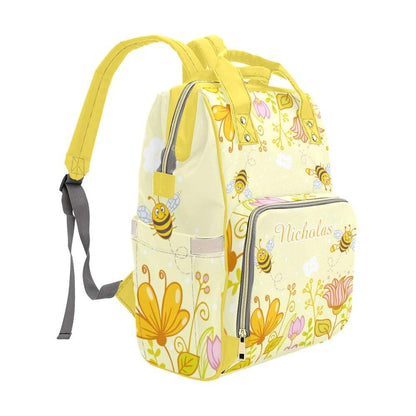 NZOOHY Honey Bees with Floral Personalized Diaper Bag Backpack Multi-Function Custom with Name Large Travel Nappy Mommy (photo 3)