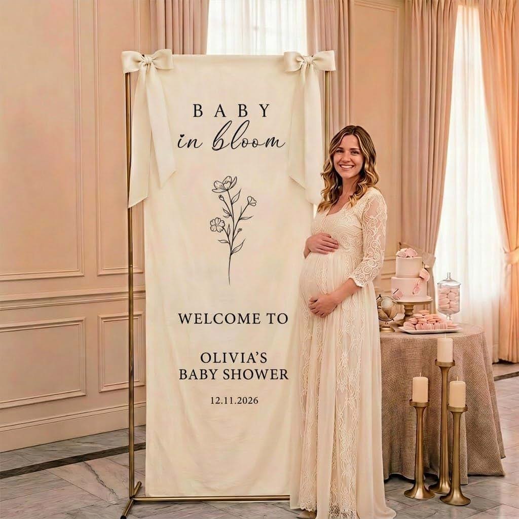 Master Viper Baby In Bloom Personalized Linen Backdrop Sign (photo 2)